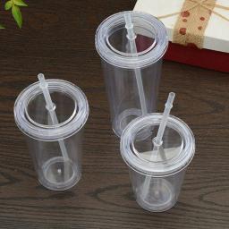 Garrafa de água transparente reutilizável de camada dupla, copo transparente com palha, adequado para café, leite, bricolage, smoothie, bebida, 350ml, 450ml, 650ml - Image 6