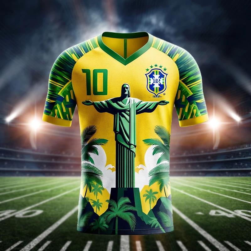 Brasil edição especial camisa de futebol para homens e mulheres, roupas esportivas ao ar livre, camisola respirável casual, verão, 2024 - Image 1