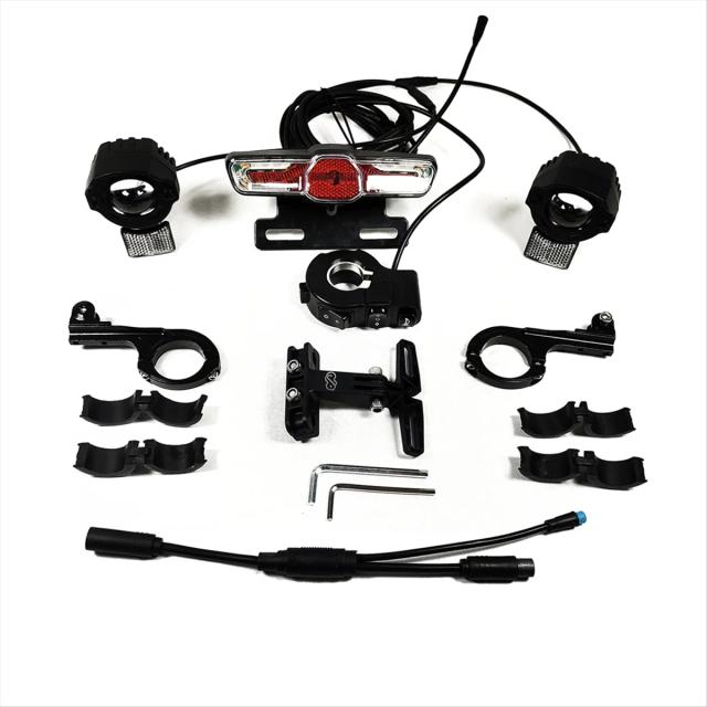 Faróis Duplos para Bicicleta Elétrica com Luz de Sinalização Dianteira e Traseira - Kits de Conversão para Ebike BBS01, BBS02 e BBSHD 12V-72V