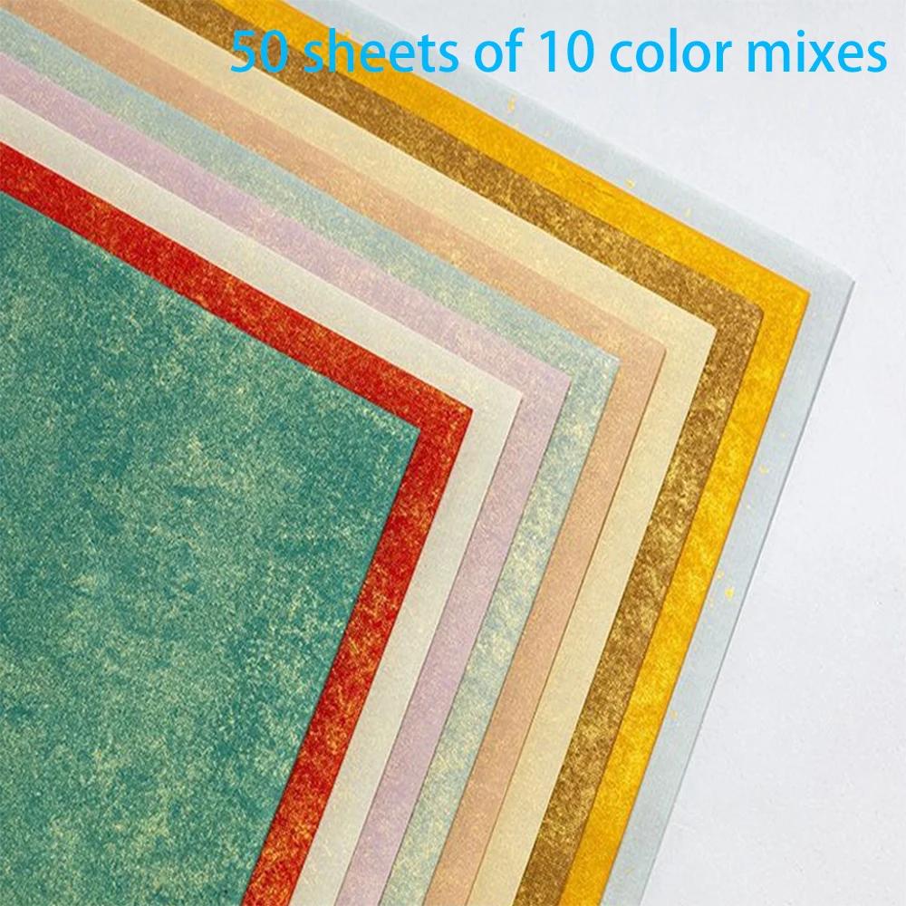 Papel artístico Xuan imprimível, papel especializado para trabalhos de caligrafia escova, espessado tingido com cera, 10 cores, A4, 50pcs - Image 1