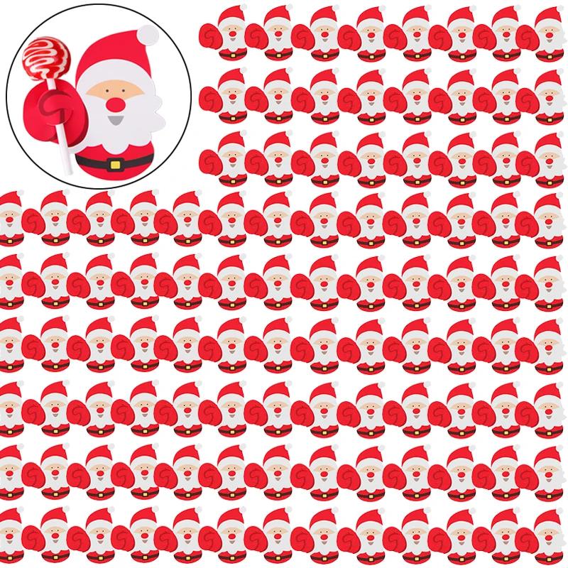 Cartões de papel pirulito, desenhos animados, Papai Noel, pinguim boneco de neve, pacote de presentes, embrulho infantil, decoração de festa de ano novo - Image 1