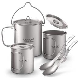 Conjuntos de utensílios de mesa de titânio pote de acampamento copo de água com tampa dobrável spork caneca ao ar livre para acampamento ao ar livre caminhadas mochila - Image 1