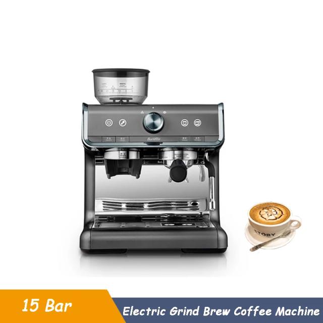 Máquina de Café Espresso Elétrica 250g com Hopper, 30 Níveis de Espessura e Frother de Leite, Tanque de Água de 2.8L