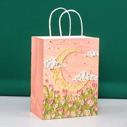 Saco De Embalagem De Presente De Papel Kraft portátil com Alça, Linda Pintura A Óleo Sacola, Dia Dos Namorados, Caixa De Presente De Festa De Casamento, 4Pcs - Image 2