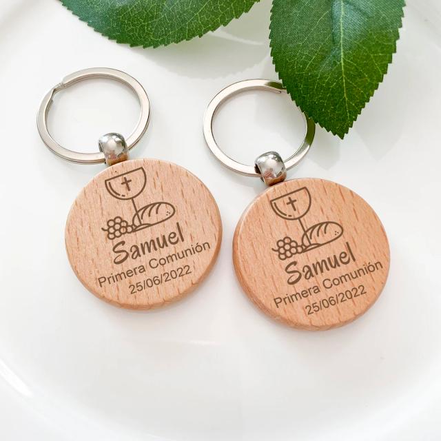 Chaveiro de Madeira Personalizado para Lembrança de Primeira Comunhão - Kit com 10 Peças para Presentear Convidados