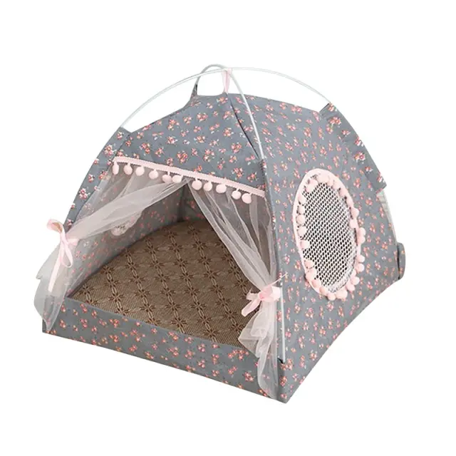 Cama Tenda Teepee Para Animais de Estimação: Rede Fechada e Confortável com Piso, Ideal para Gatos e Cães Pequenos