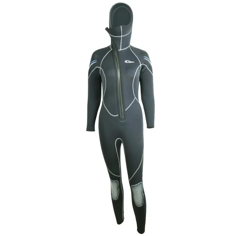 Fato de mergulho com chapéu para proteção do aquecimento, Front Zipper Opening Hood, Surfing Suit, 5mm - Image 1