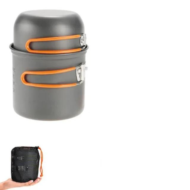 Conjunto Portátil de Panelas para Acampamento 2024 - Mini Fogão a Gás para Caminhadas e Piqueniques com Colher, Garfo e Faca Dobráveis