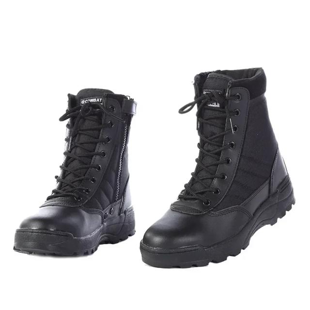 Botas de couro de cano alto ao ar livre masculino botas militares táticas preto sapatos de sola grossa leve e resistente ao desgaste sapatos de caminhada