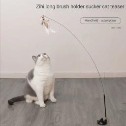 Handfree pássaro/pena gato varinha com sino poderoso ventosa brinquedos interativos para gatos gatinho caça exercício pet produtos - Image 4