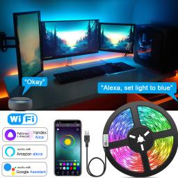 Luzes LED Strip para decoração de quarto, Wi-Fi, Music Sync, Fita LED RGB 5050, Alexa Smart Lights, Decoração para festas, TV Backlight - Image 1