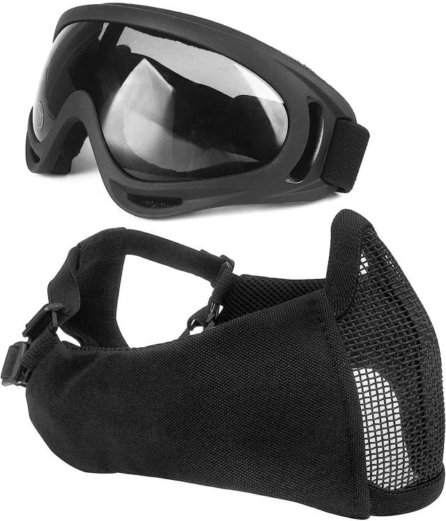 Máscara Facial Dobrável Zlangsports para Airsoft e Paintball com Óculos de Proteção UV e Malha Metálica para Militares CS