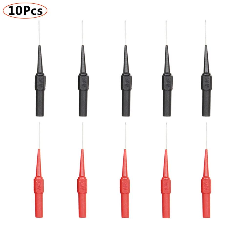 10 pçs 1mm sonda de teste agulha multímetro punctura inoxidável volta sonda pino multímetro osciloscópio caneta teste com 4mm soquete banana - Image 1