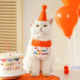 Conjunto de artigos para festas, cachecol para cães e gatos, chapéu de aniversário fofo para cachorrinhos, decoração para pequenos e médios animais, 2024 - Image 4