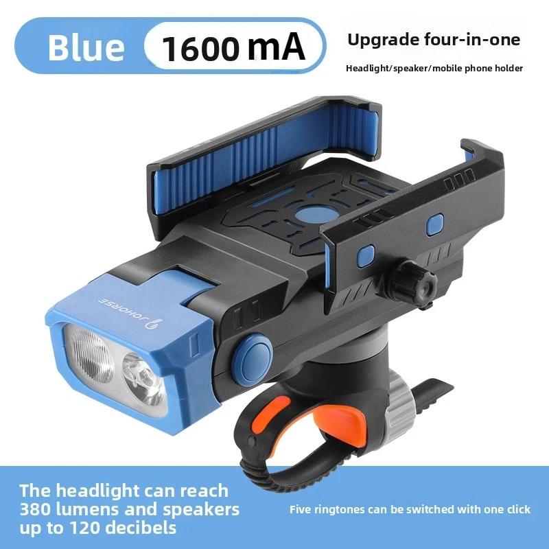 Multifuncional 3-em-1 luz dianteira da bicicleta suporte do telefone móvel chifre elétrico farol da bicicleta recarregável usb acessórios da bicicleta - Image 1