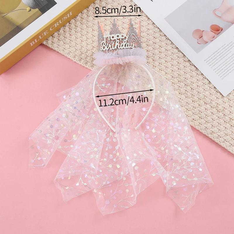 Novo chapéu de aniversário 1 2 3 chapéus de festa de chá de bebê para meninas coroa bandana com renda crianças feliz aniversário decoração suprimentos - Image 1