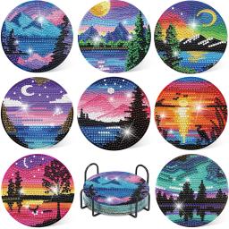 Coasters pintura diamante com suporte, árvore da vida diamante arte, DIY Kits, projetos de artesanato, decoração do partido, 8 10pcs - Image 6