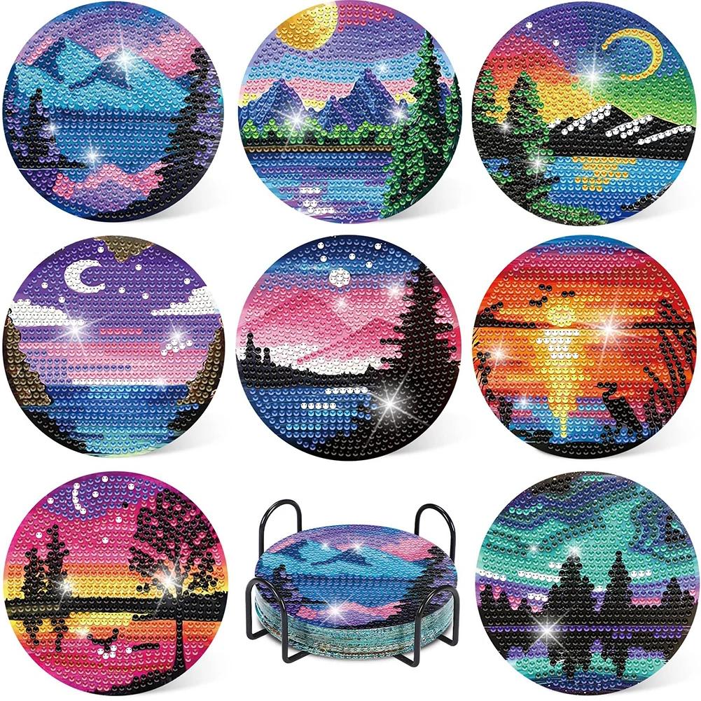 Coasters pintura diamante com suporte, árvore da vida diamante arte, DIY Kits, projetos de artesanato, decoração do partido, 8 10pcs - Image 1