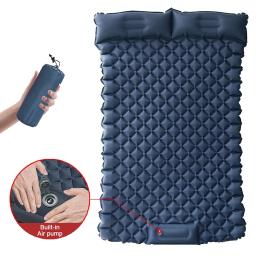 Almofada de dormir dupla para acampar colchão inflável com travesseiro ao ar livre esteira cama almofada bomba embutida 2 pessoa para caminhadas de viagem - Image 1