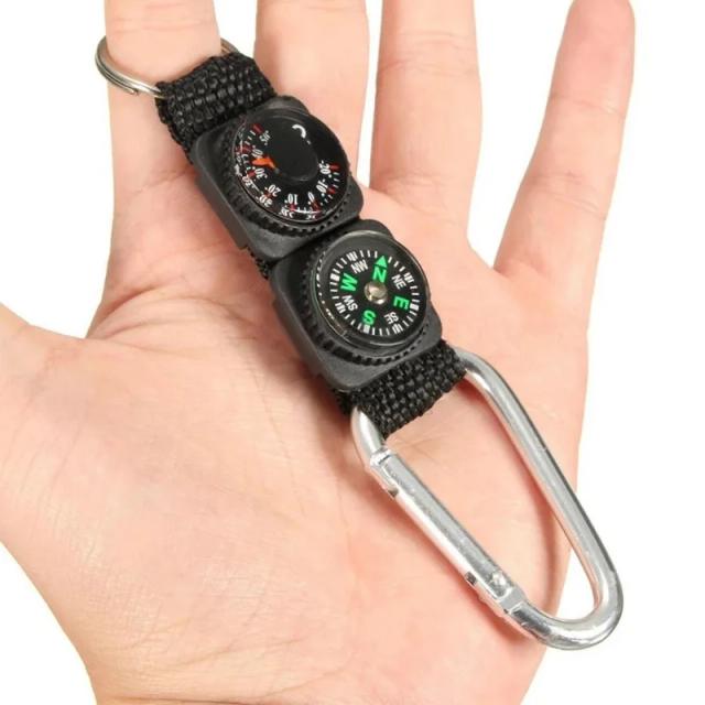 Mosquetão Multifuncional 3 em 1: Chaveiro com Compass e Termômetro para Camping e Escalada