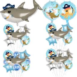Conjunto de balões de folha de alumínio com decoração de tema de aniversário de tubarão pirata dupla face estilo desenho animado da Disney - Image 5