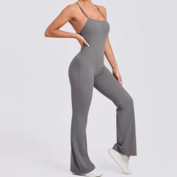 Macacão de fitness queimado esportes macacão feminino conjunto de treino yoga sem costas roupa feminina 2024 activewear monos largos vermelho - Image 3