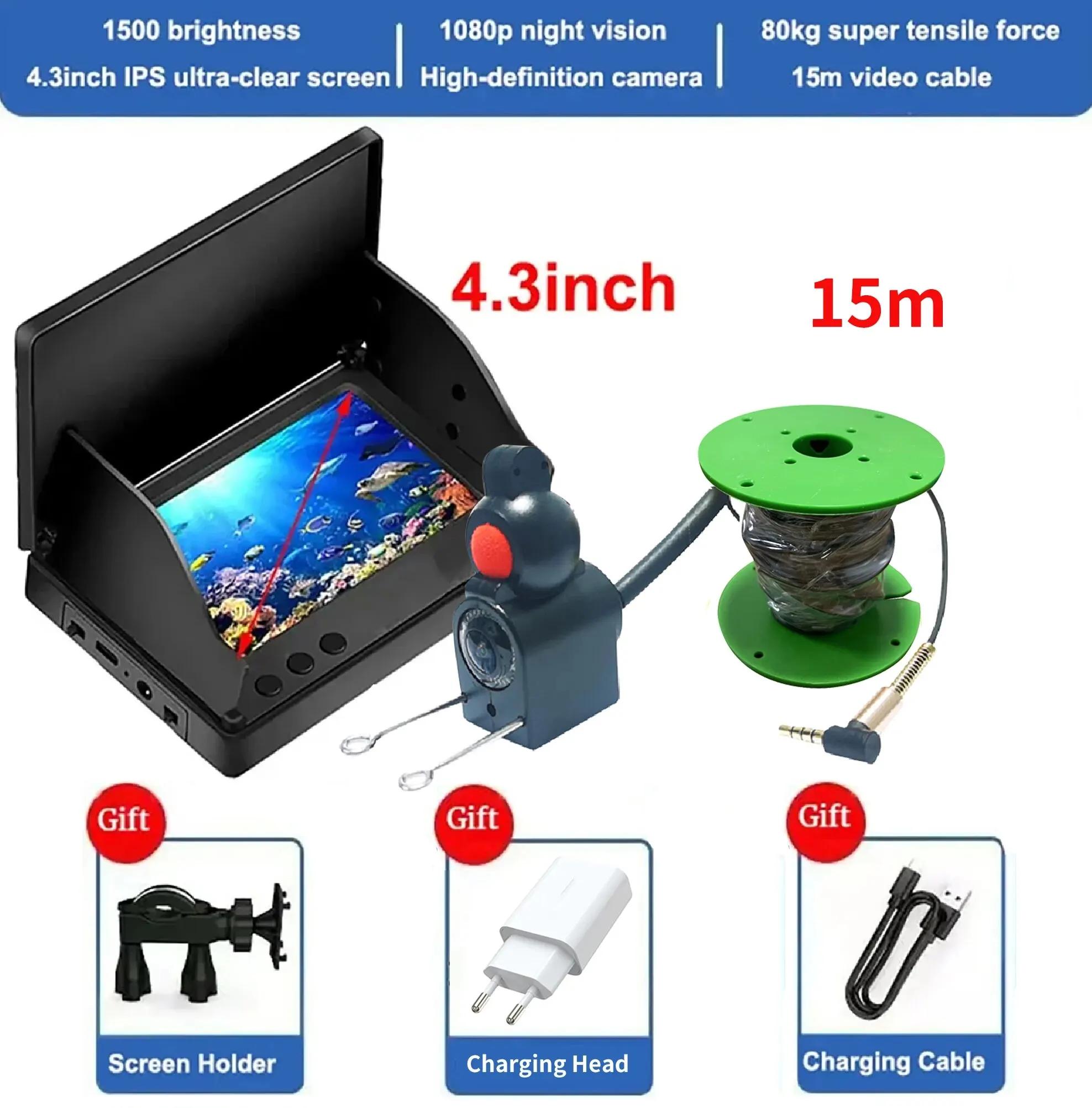 Localizador portátil da profundidade dos peixes com visão noturna, LCD subaquático, câmera portátil da pesca, 220 °, 1080p, 4,3" - Image 1