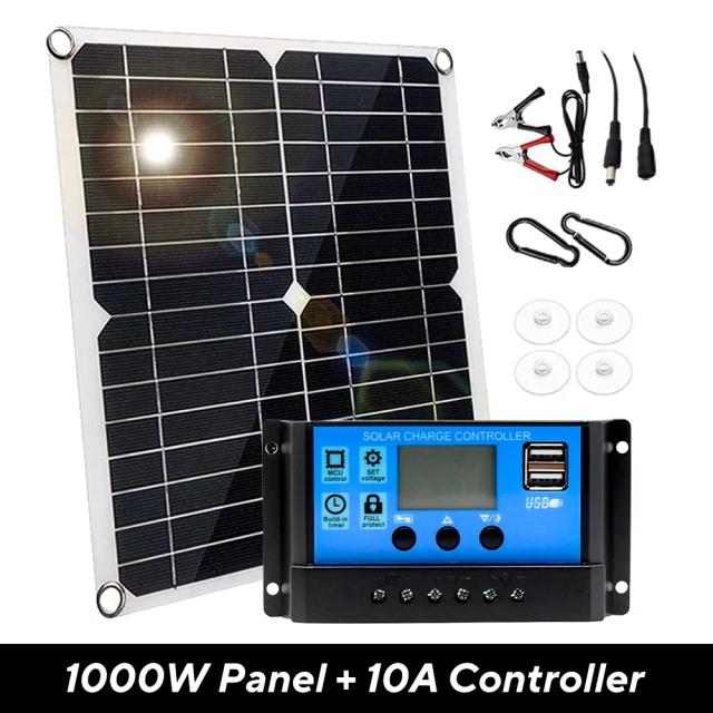 Painel Solar 1000W 12V Célula Solar 10A-100A Controlador Kit Placa Solar