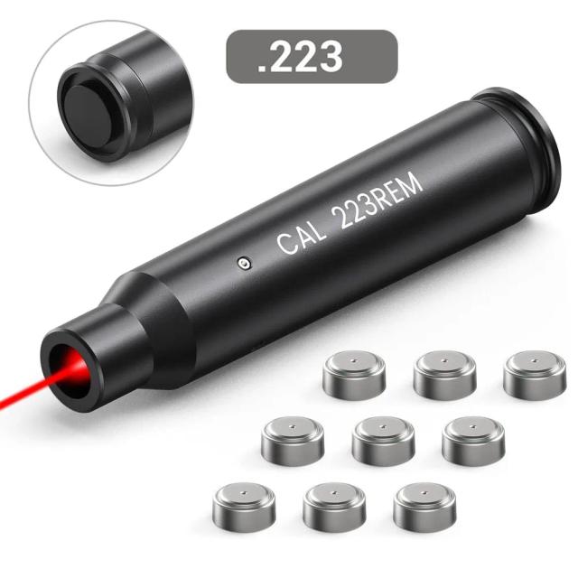 Caça Laser Bore Sight com Interruptor de Cauda e Red Dot para Calibres 9mm, .223 e 5,56mm