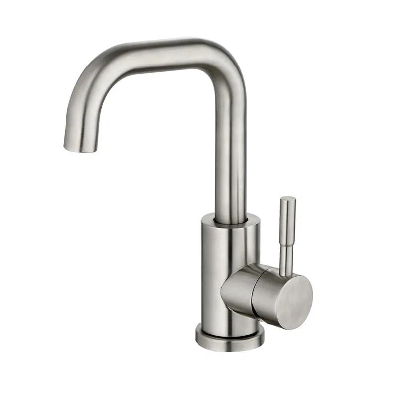 Torneira da bacia do banheiro 304 de aço inoxidável quente e fria lavagem misturador guindaste torneira 360 rotação pia torneiras único punho, preto/branco - Image 1