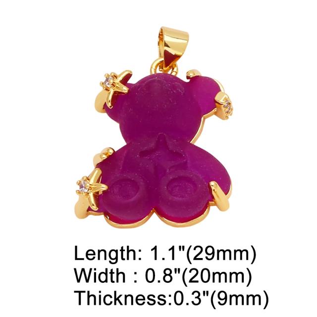 Pingente de Urso Multicolorido em Resina Cobre Banhado a Ouro com Estrela de Cristal - Atraente Acessório de Jóias e Suprimentos Artesanais