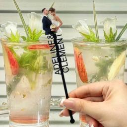 Personalizado Imprimir Agitadores Bebida, Nome Personalizado e Foto, Festa de Casamento, Batismo, Cocktail, Acrílico, 10, 50, 100 - Image 1
