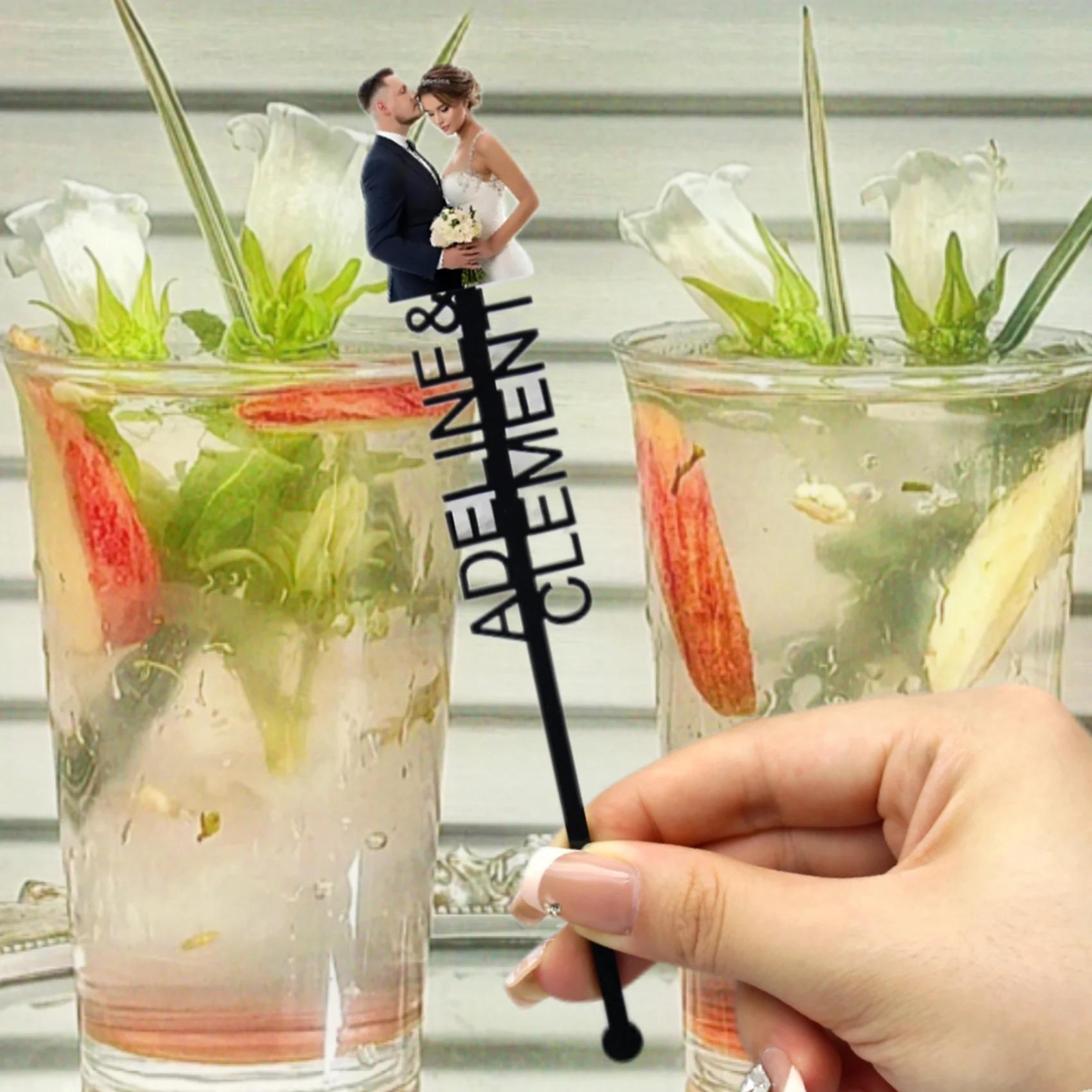 Personalizado Imprimir Agitadores Bebida, Nome Personalizado e Foto, Festa de Casamento, Batismo, Cocktail, Acrílico, 10, 50, 100 - Image 1