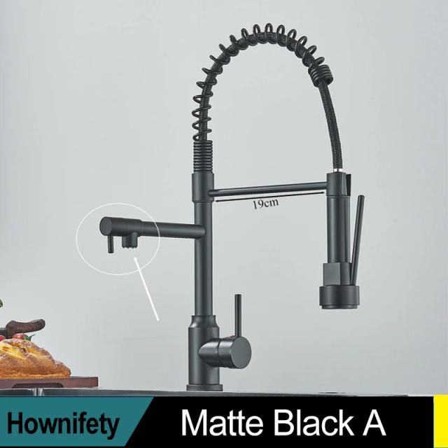 Torneira de Cozinha Gourmet em Aço Inoxidável com Misturador Pull Down para Água Quente e Fria e Bico Duplo