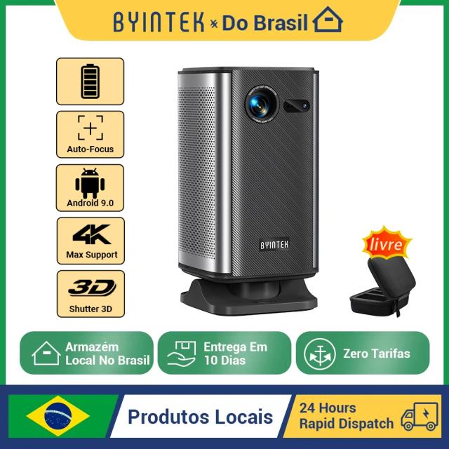 BYINTEK P70X Mini Projetor Portátil 4K 3D Wifi Bateria Embutida