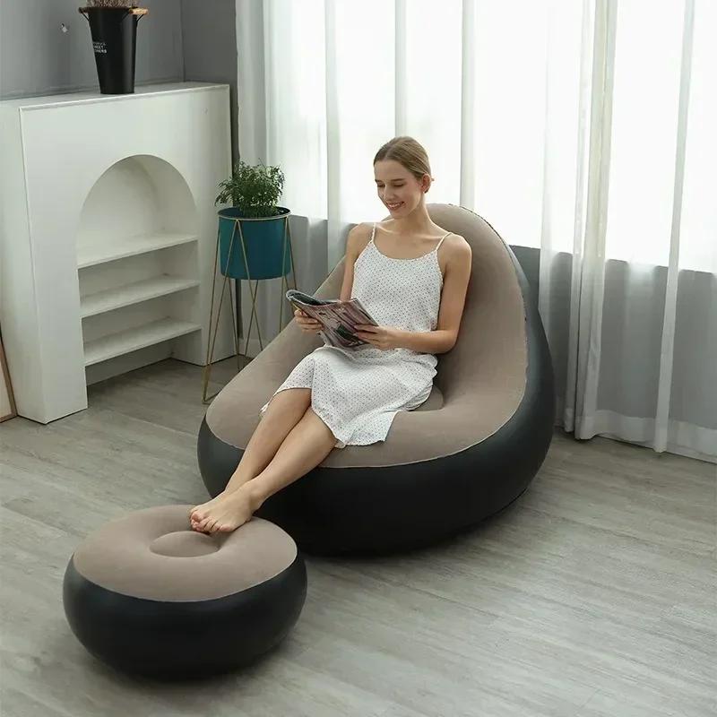 Sofá Inflável de Feijão para Lazer: Conjunto Preguiçoso com Cama Reclínavel Dobrável e Assento Macio para Ambientes Internos e Externos