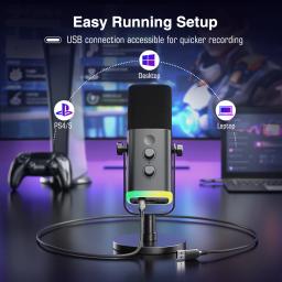 Fifine-usb/xlr microfone dinâmico com controle rgb/fone de ouvido/mudo, para pc, gravação de jogos, streaming, game-am8 - Image 6