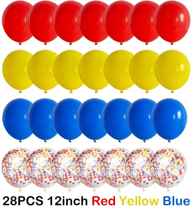 Balões de Confete de Circo para Crianças - Decoração Colorida para Aniversários e Chuveiro de Bebê em Vermelho, Azul e Amarelo