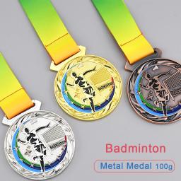 7cm 100g medalha de badminton alta qualidade emblemas lembranças escola esportes combinar ouro prata bronze medalhas de metal troféu impressão gratuita - Image 1