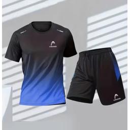 Head-Conjunto de t-shirts e calções desportivos masculinos, top manga curta, treino de futebol, badminton, ténis, verão - Image 3