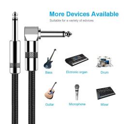 Cabo de áudio para guitarra elétrica, instrumento baixo, cabo de amplificador, ângulo reto reto, 10m, 5m, 3m, 2m, 1m, qualidade Aux, 1/4 - Image 3