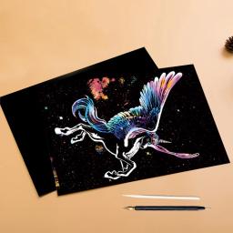 Conjunto de papel de arte para arranhões de animais, 2 folhas com caneta, faça você mesmo, artesanato arco-íris, leão, unicórnio, gato, cachorro, pintura, brinquedo criativo, presente para crianças e adultos - Image 1