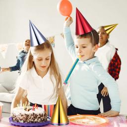 12pçs chapéu de festa infantil, chapéus de cone, decorações coloridas de aniversário, suprimentos decorativos de papel metálico - Image 3