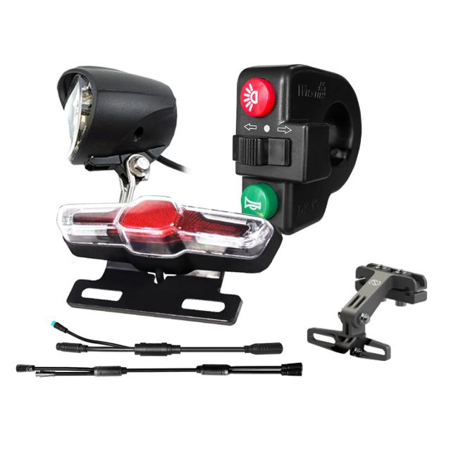 Farol e Buzina 2 em 1 à Prova D'Água para Bicicleta Elétrica 36v/48v com Luz Traseira e seta