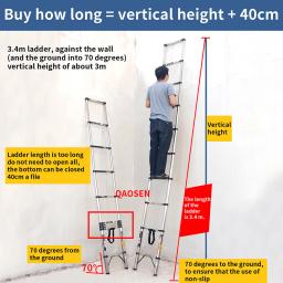 Escada telescópica única de aço inoxidável de 3.9m para escalada em casa Escada dobrável Escadas de engenharia para altura - Image 6