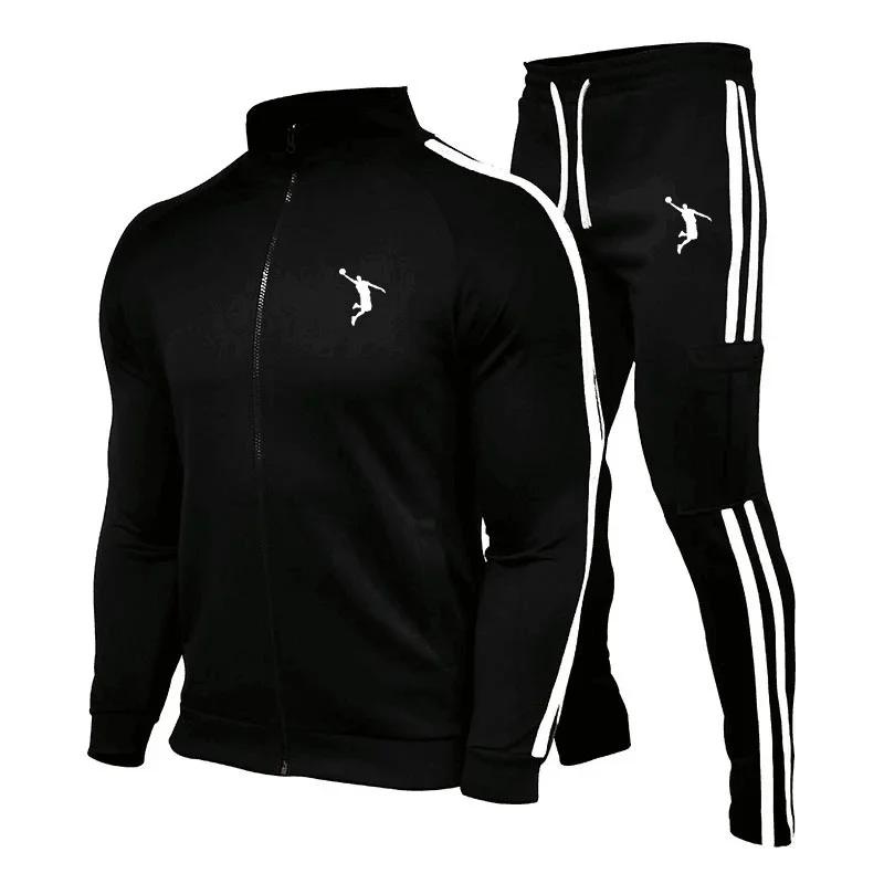 Conjunto de treino com zíper masculino, moletom e moletom, terno esportivo, corrida, roupa de fitness, novo, 2024 - Image 1