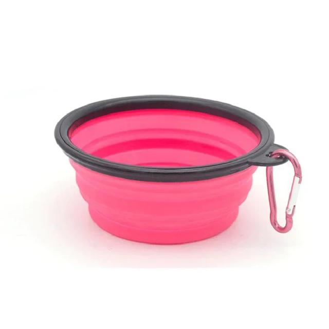 Tigela Dobrável Portátil 2 em 1 de Silicone para Cães e Gatos com Mosquetão e Garrafa para Alimentos e Água em Viagens ao Ar Livre