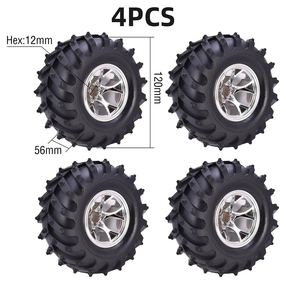 4 pçs 12mm hub 1/10 roda de pneu 120mm 125mm 130mm monster truck pneus rodas buggy rc carro rastreador traxxas scx10 buggy - Image 1