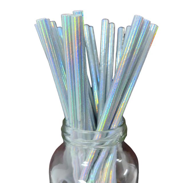 Canudos de Papel Iridescente Biodegradáveis - Pacote com 50 Peças para Festas, Aniversários e Chá de Bebê