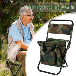 Cadeira dobrável ao ar livre com saco de armazenamento de gelo, encosto portátil, carga alta, Camping, pesca, 3 em 1 - Image 1